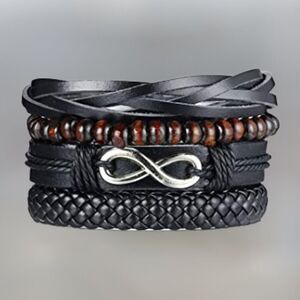 Leather Infinity Eternity Bracelet Men Women, Braided Woven Ethnic Tribal